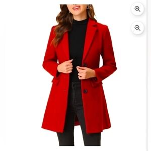 Allegra K Women's Coat Solid Color Notched Lapel Single Breasted Winter Peacoat